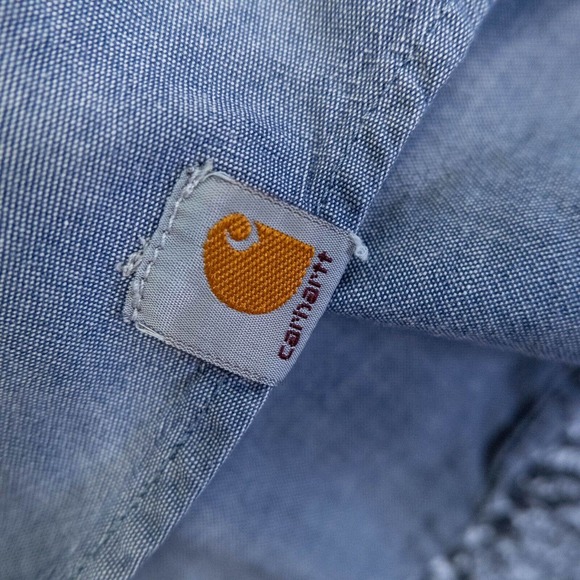 CARHARTT Mens Large Blue Button-up Short Sleeve Work Shirt Pocket workwear - Picture 9 of 11